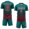 Custom Teal Crimson-White Gradient Wave Line Sports Sublimation Soccer Uniform Jersey