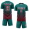 Custom Teal Crimson-White Gradient Wave Line Sports Sublimation Soccer Uniform Jersey