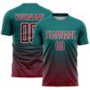 Custom Teal Crimson-White Gradient Wave Line Sports Sublimation Soccer Uniform Jersey