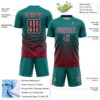 Custom Teal Crimson-White Gradient Wave Line Sports Sublimation Soccer Uniform Jersey