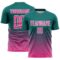 Custom Teal Pink-White Gradient Wave Line Sports Sublimation Soccer Uniform Jersey