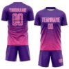 Custom Purple Pink-White Gradient Wave Line Sports Sublimation Soccer Uniform Jersey