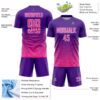 Custom Purple Pink-White Gradient Wave Line Sports Sublimation Soccer Uniform Jersey