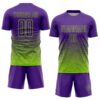 Custom Purple Neon Green Gradient Wave Line Sports Sublimation Soccer Uniform Jersey