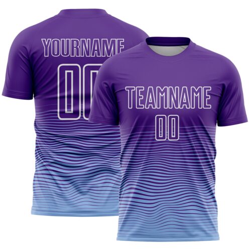 Custom Purple White-Light Blue Gradient Wave Line Sports Sublimation Soccer Uniform Jersey