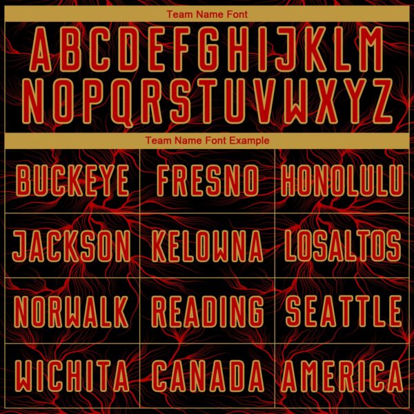 Custom Black Red-Old Gold Lightning Electric Veins Sublimation Soccer Uniform Jersey