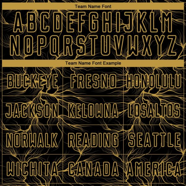 Custom Black Old Gold Lightning Electric Veins Sublimation Soccer Uniform Jersey