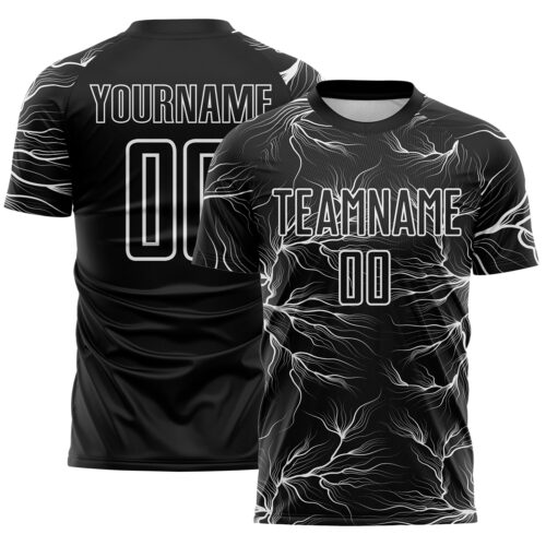 Custom Black White Lightning Electric Veins Sublimation Soccer Uniform Jersey