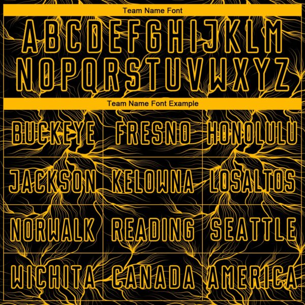 Custom Black Gold Lightning Electric Veins Sublimation Soccer Uniform Jersey