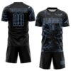 Custom Black Light Blue Lightning Electric Veins Sublimation Soccer Uniform Jersey