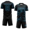 Custom Black Sky Blue Lightning Electric Veins Sublimation Soccer Uniform Jersey