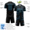Custom Black Sky Blue Lightning Electric Veins Sublimation Soccer Uniform Jersey