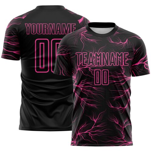 Custom Black Pink Lightning Electric Veins Sublimation Soccer Uniform Jersey