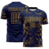 Custom Navy Gold Lightning Electric Veins Sublimation Soccer Uniform Jersey