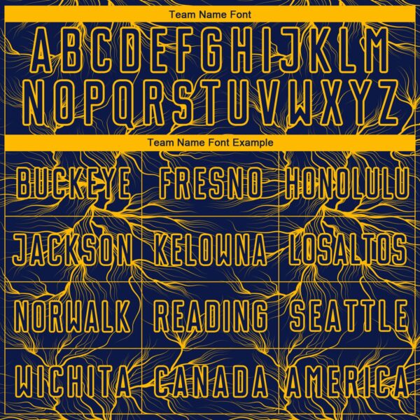 Custom Navy Gold Lightning Electric Veins Sublimation Soccer Uniform Jersey