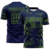 Custom Navy Neon Green Lightning Electric Veins Sublimation Soccer Uniform Jersey