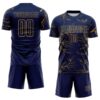 Custom Navy Old Gold Lightning Electric Veins Sublimation Soccer Uniform Jersey