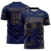 Custom Navy Old Gold Lightning Electric Veins Sublimation Soccer Uniform Jersey