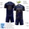Custom Navy Old Gold Lightning Electric Veins Sublimation Soccer Uniform Jersey
