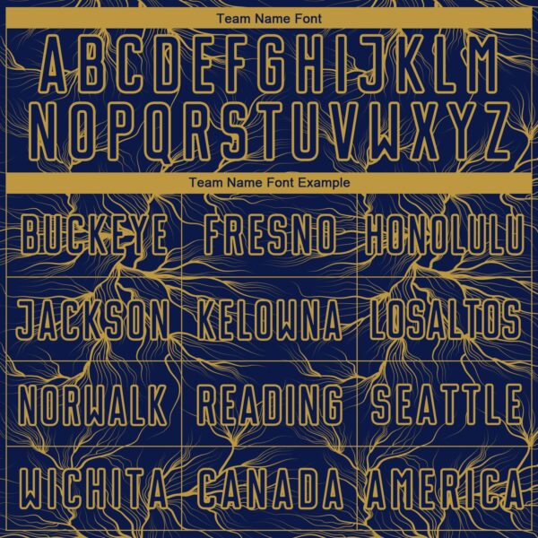 Custom Navy Old Gold Lightning Electric Veins Sublimation Soccer Uniform Jersey