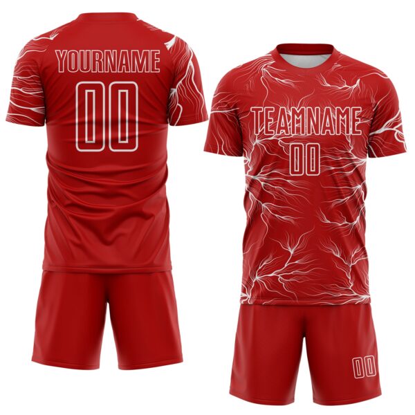 Custom Red White Lightning Electric Veins Sublimation Soccer Uniform Jersey