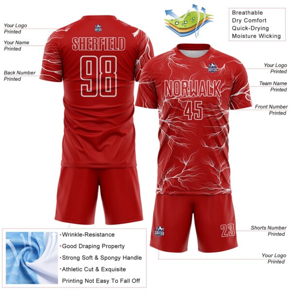 Custom Red White Lightning Electric Veins Sublimation Soccer Uniform Jersey