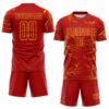 Custom Red Gold Lightning Electric Veins Sublimation Soccer Uniform Jersey