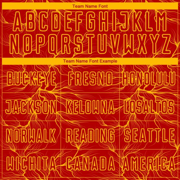 Custom Red Gold Lightning Electric Veins Sublimation Soccer Uniform Jersey