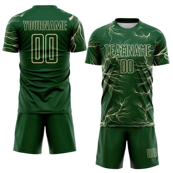 Custom Green Cream Lightning Electric Veins Sublimation Soccer Uniform Jersey
