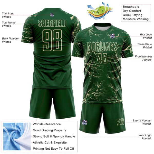 Custom Green Cream Lightning Electric Veins Sublimation Soccer Uniform Jersey