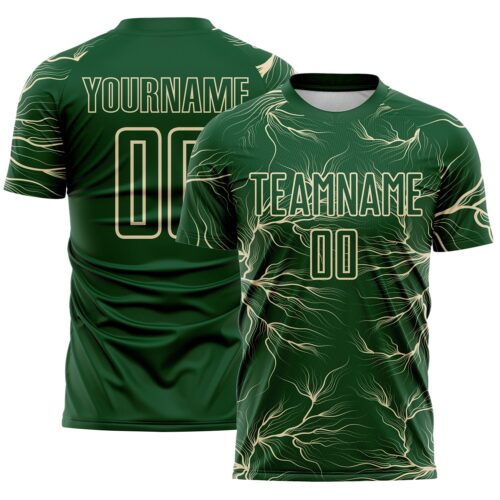 Custom Green Cream Lightning Electric Veins Sublimation Soccer Uniform Jersey