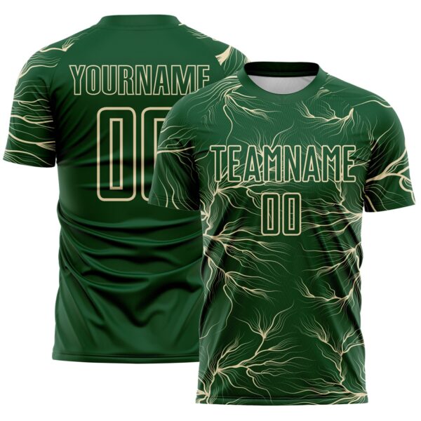 Custom Green Cream Lightning Electric Veins Sublimation Soccer Uniform Jersey
