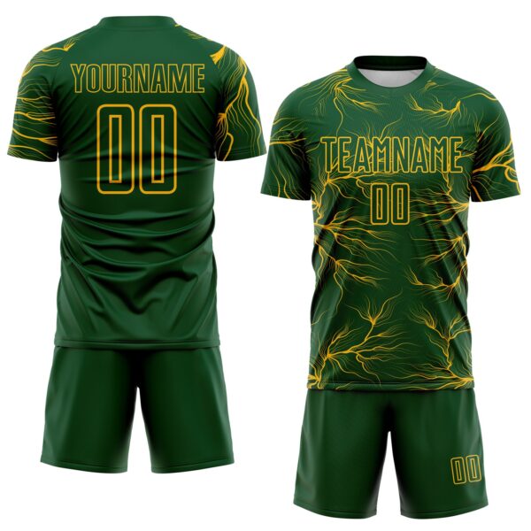 Custom Green Gold Lightning Electric Veins Sublimation Soccer Uniform Jersey