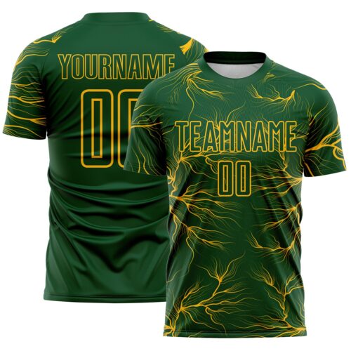 Custom Green Gold Lightning Electric Veins Sublimation Soccer Uniform Jersey