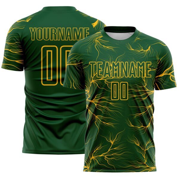 Custom Green Gold Lightning Electric Veins Sublimation Soccer Uniform Jersey