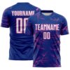 Custom Royal White-Pink Lightning Electric Veins Sublimation Soccer Uniform Jersey