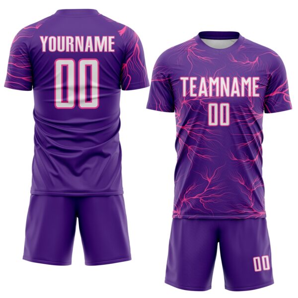 Custom Purple White-Pink Lightning Electric Veins Sublimation Soccer Uniform Jersey