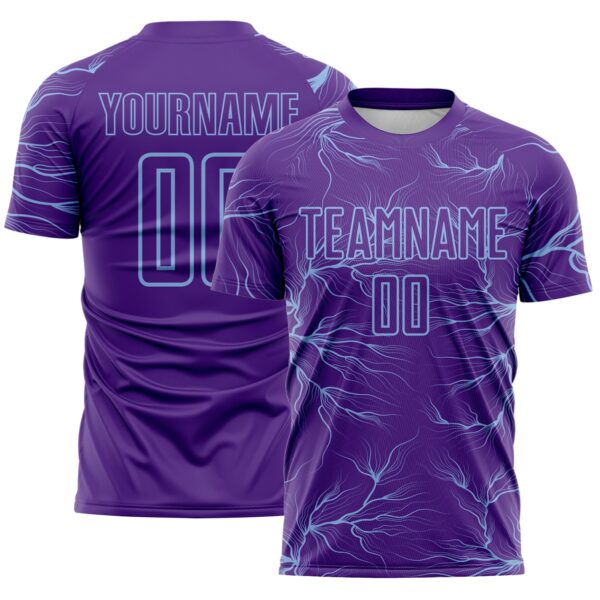 Custom Purple Light Blue Lightning Electric Veins Sublimation Soccer Uniform Jersey