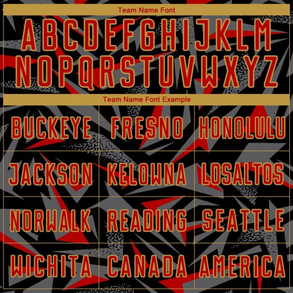 Custom Black Red Old Gold-Steel Gray Cyber Mecha E-sport Geometric Shards Spike Sublimation Soccer Uniform Jersey