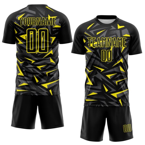 Custom Black Light Yellow-Steel Gray Cyber Mecha E-sport Geometric Shards Spike Sublimation Soccer Uniform Jersey