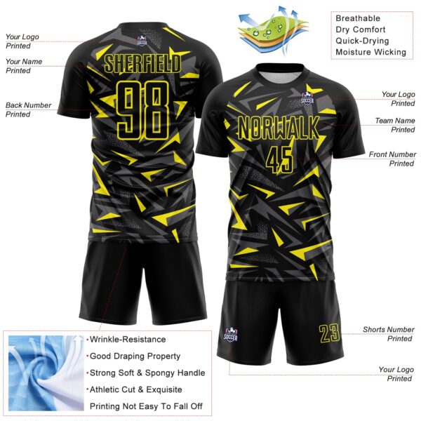 Custom Black Light Yellow-Steel Gray Cyber Mecha E-sport Geometric Shards Spike Sublimation Soccer Uniform Jersey