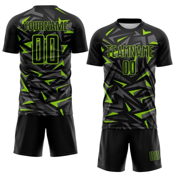 Custom Black Neon Green-Steel Gray Cyber Mecha E-sport Geometric Shards Spike Sublimation Soccer Uniform Jersey