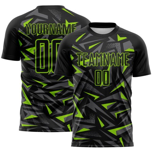 Custom Black Neon Green-Steel Gray Cyber Mecha E-sport Geometric Shards Spike Sublimation Soccer Uniform Jersey