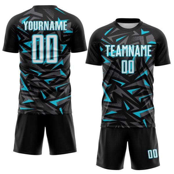 Custom Black White Lakes Blue-Steel Gray Cyber Mecha E-sport Geometric Shards Spike Sublimation Soccer Uniform Jersey