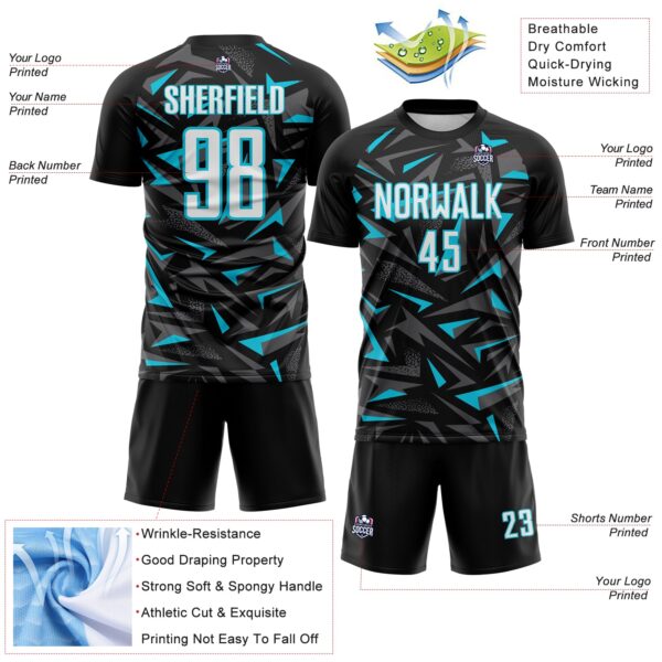 Custom Black White Lakes Blue-Steel Gray Cyber Mecha E-sport Geometric Shards Spike Sublimation Soccer Uniform Jersey