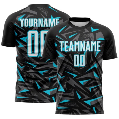 Custom Black White Lakes Blue-Steel Gray Cyber Mecha E-sport Geometric Shards Spike Sublimation Soccer Uniform Jersey