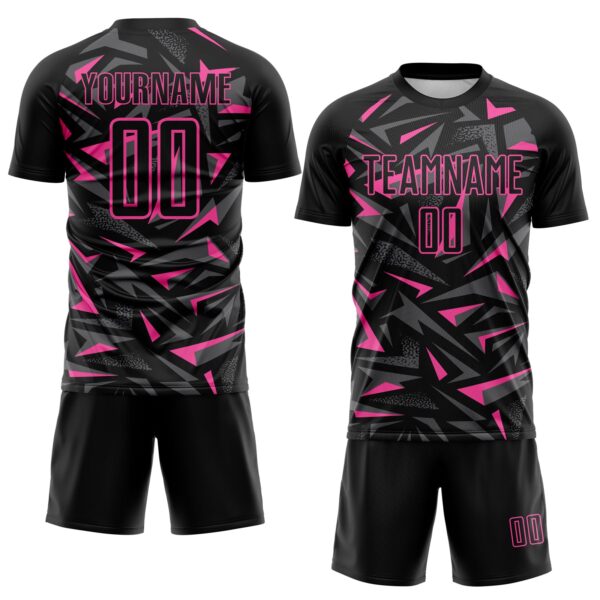 Custom Black Pink-Steel Gray Cyber Mecha E-sport Geometric Shards Spike Sublimation Soccer Uniform Jersey