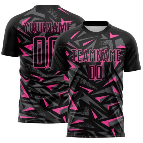 Custom Black Pink-Steel Gray Cyber Mecha E-sport Geometric Shards Spike Sublimation Soccer Uniform Jersey