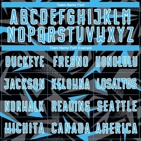 Custom Black Sky Blue Steel Gray-White Cyber Mecha E-sport Geometric Shards Spike Sublimation Soccer Uniform Jersey