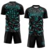 Custom Black Aqua-Steel Gray Cyber Mecha E-sport Geometric Shards Spike Sublimation Soccer Uniform Jersey